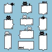 collection set of retro game 8bit pixel speech bubble balloon with animal pet cat and fish vector