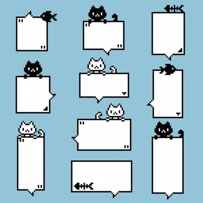 collection set of retro game 8bit pixel speech bubble balloon with animal pet cat and fish
