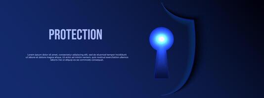 Secure technology. Shield with keyhole. Secure service, protect data, cyber shield, antivirus solution, internet safety, firewall system, privacy concept. Banner or background design for web, ads vector