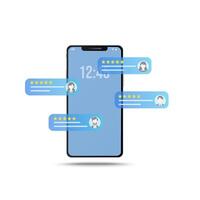 smartphone display with speech bubble quotes and customer feedback review. Customer feedback review with customer profiles. vector