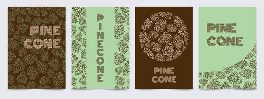 Creative concept of card set with pinecone. Trendy minimalist style design templates with frame and border. Modern background pattern for cover, banner, flyer, advertising, brochure, ads, branding. vector