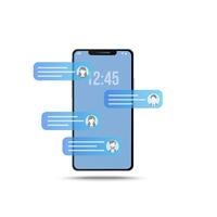 Smartphone display with Chat messages notification and text preview. Messages bubbles with user profile. Online talking, chat, speak, conversation, dialog concept. vector