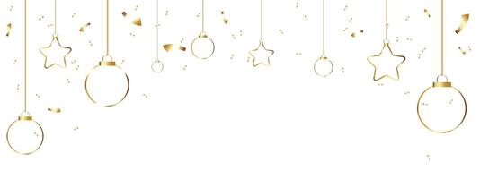 Falling Gold paper pieces, confetti and ribbon streamers falling on white background with copy space for text. Merry Christmas and New year design template. Festive decorative tinsel design element vector