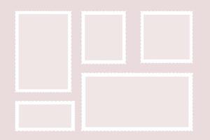 Empty post stamps set. Blank postal frames for mail letter with copy space for text or image. Postage perforated templates of paper postmarks. illustration isolated on background vector