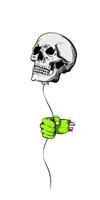 Skull balloon held by a green zombie hand on transparent background. Horror concept, spooky and eerie design for Halloween themes, zombie party. vector