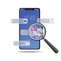 Mobile Fraud Alert, Phone scam, Online Warning notification, Device antivirus protection. Suspicious software or Malware Spreading Virus. illustration isolated on white background vector