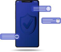 Mobile security. Mobile antivirus protection concept. Problems of bugs or viruses in mobile operating system or software. illustration isolated on background vector