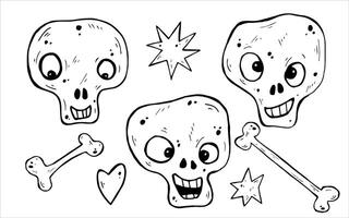 Halloween hand-drawn graphics skulls and bones vector
