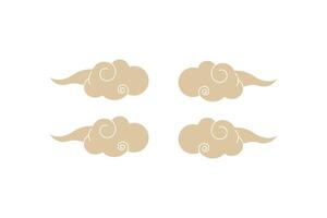 Four stylized beige cloud illustrations with swirled patterns on a white background. vector