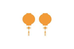 Minimalist illustration of two traditional Chinese lanterns positioned side by side, rendered in a simple orange color against a white background vector