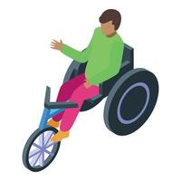 Young man using a handcycle wheelchair for mobility isometric icon vector