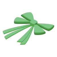 Green ribbon bow lying on a surface with its two ends loose vector