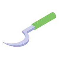 Garden sickle with green handle isometric icon vector