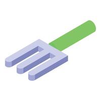 Small gardening fork with green handle lying on white background vector