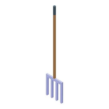 Garden fork with wooden handle for digging and aerating soil vector