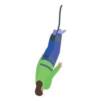 Young woman jumping from bridge with bungee rope isometric 3d icon vector