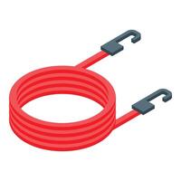 Red elastic rope with hooks lying in spiral shape vector