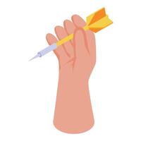 Hand holding dart ready to throw at target vector