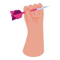 Hand holding dart for playing darts game isometric icon vector