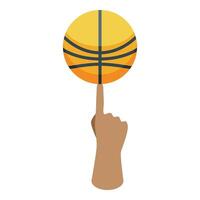 Hand spinning basketball on fingertip skill and precision vector