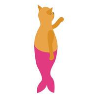 Cute cat mermaid character waving with its fin vector