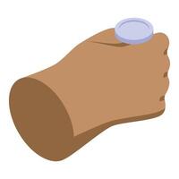 Hand holding a single poker chip vector