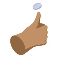 Hand flipping coin making decision isometric illustration vector