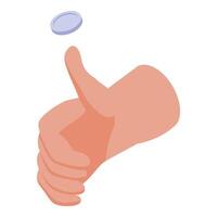 Hand flipping a coin to make a decision vector