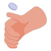 Hand flipping coin making decision isometric view vector