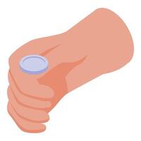 Hand holding a single coin isometric icon vector