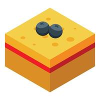 Square cake with blueberries and red topping isometric view vector
