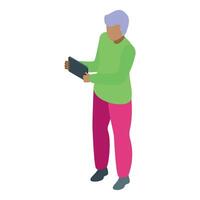 Young man using tablet in isometric illustration style vector