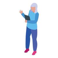 Senior woman using tablet for video call isometric illustration vector