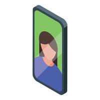 Woman having video call on smartphone with green screen background vector