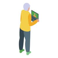 Senior woman using laptop for video call isometric illustration vector