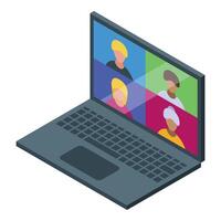 Laptop showing four people having video call in separate windows vector