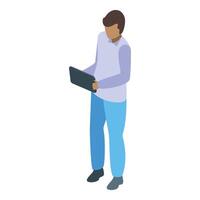Manager working with tablet using cloud technology isometric icon vector