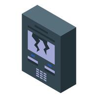 Broken atm showing cracked screen isometric icon vector