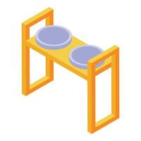 Double bowl stand for pets feeding presenting minimalist design with isometric view vector