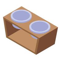 Double cat bowls with wooden stand isometric view vector