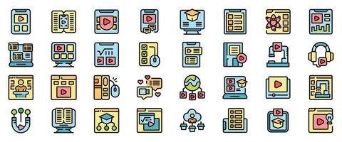 Online education platform interface offering learning using computer and mobile app with video tutorials and interactive exercises vector