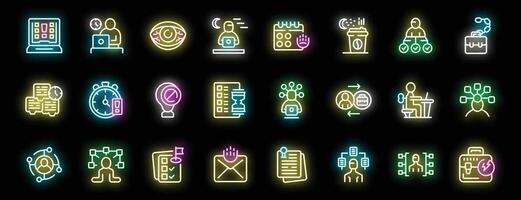 Freelancers and remote workers neon icons set with editable stroke vector