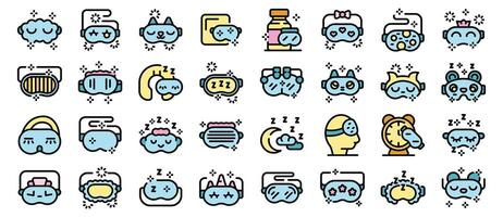 People using sleeping eye mask for having sweet dreams icon set. Line style vector