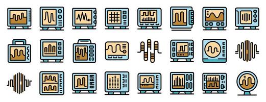 Set of oscilloscope icons showing electrical signals with waveforms vector