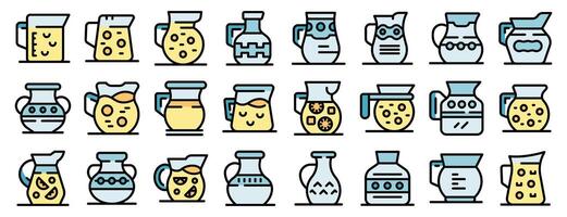 Lemonade pitcher icons set in thin line style, perfect for web, mobile apps and print projects vector