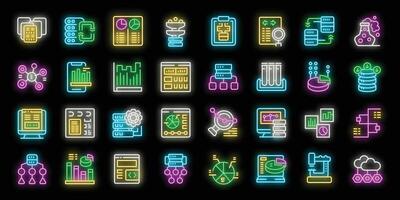 Data analyst neon icons illustrating data analysis vector