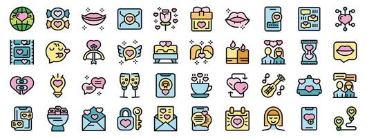 People falling in love online using dating app, chatting and sending romantic messages with hearts icons set vector