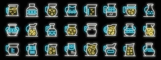 Set of neon glowing pitcher icons for bar or restaurant menu design vector