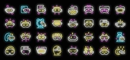 Glowing sleeping masks, helping with sleep disorders and insomnia, presented as colorful neon icons vector