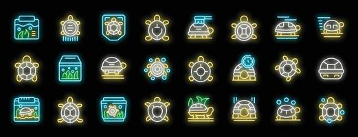 Set of turtle neon light icons glowing signs of tortoise shell speed aquarium reptile vector